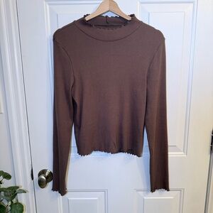 American Eagle Outfitters Chocolate Ribbed Long Sleeve Top